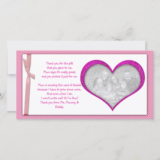 Roze lijst van het hart Dank u wel Fotokaart van b Bedankkaart (Voorkant)