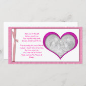 Roze lijst van het hart Dank u wel Fotokaart van b Bedankkaart (Voorkant / Achterkant)