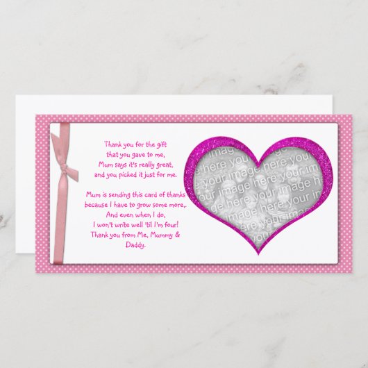 Roze lijst van het hart Dank u wel Fotokaart van b Bedankkaart (Voorkant / Achterkant)