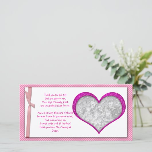 Roze lijst van het hart Dank u wel Fotokaart van b Bedankkaart (Staand voorkant)