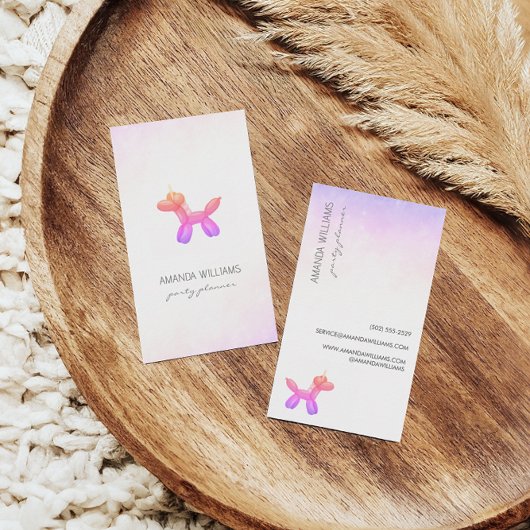 Roze Lila Ballon Animal Party Event Planner Visitekaartje