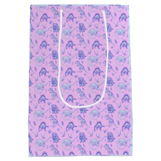 Roze, Lila, Blauw en Paarse Dinosaurus Gift Bag Medium Cadeauzakje (Achterkant)
