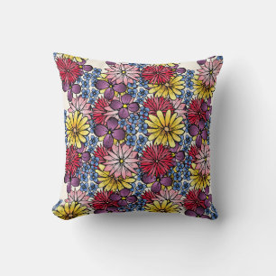  Roze Lila Blauw Rood Wildflower Illustratie Kussen