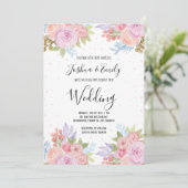 Roze Lila Bloemen Botanische Bruiloft Uitnodiging (Staand voorkant)