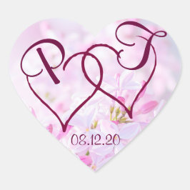 Roze lila bloemen en twee harten aanpasbaar hart sticker