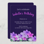 Roze lila bloemen gepersonaliseerde verjaardagsuit save the date (Voorkant / Achterkant)