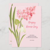 Roze Lila Bloemen Naam Dag Kaart (Voorkant / Achterkant)