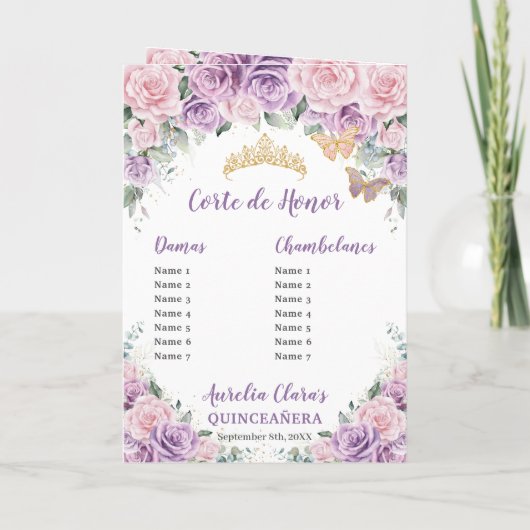 Roze Lila Bloemen Quinceañera Orde der Gebeurtenis Programma (Achterkant)