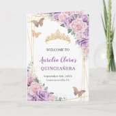 Roze Lila Bloemen Quinceañera Orde der Gebeurtenis Programma (Voorkant)
