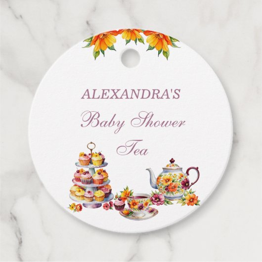 Roze Lila Bloemen Thee Baby shower Dank u Bedankjes Labels (Voorkant)
