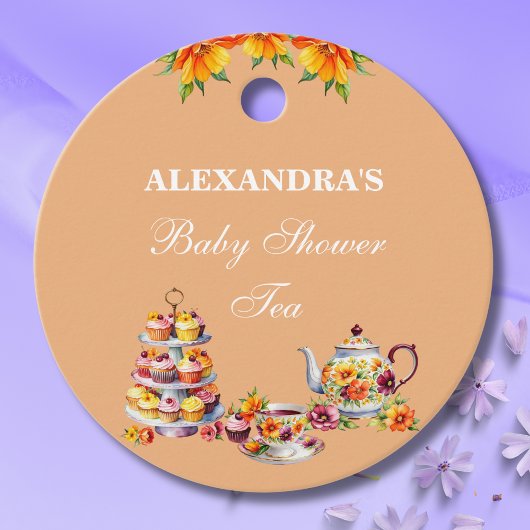 Roze Lila Bloemen Thee Baby shower Dank u Bedankjes Labels