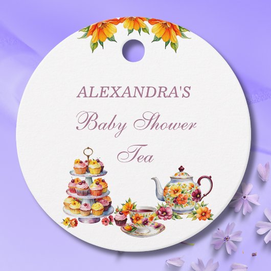 Roze Lila Bloemen Thee Baby shower Dank u Bedankjes Labels