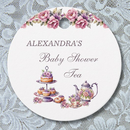 Roze Lila Bloemen Thee Baby shower Dank u Bedankjes Labels