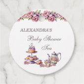 Roze Lila Bloemen Thee Baby shower Dank u Bedankjes Labels (Voorkant)