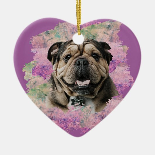 Roze Lila Bulldog Hondenliefhebber Hartfoto Keramisch Ornament (Voorkant)