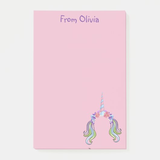 Roze & Lila Eenhoorn Foto & Naam Post-it® Notes (Voorkant)