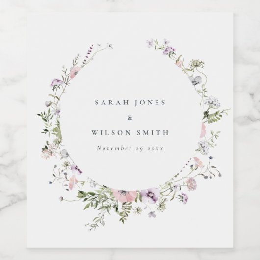 Roze Lila Lijst van de Wildbloem Wijn Wijn Etiket (Enkel label)