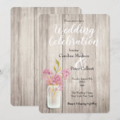 Roze Lila Mason Jar Barn Wood Rustic Wedding Kaart (Voorkant / Achterkant)