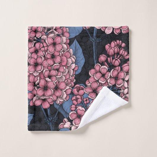 Roze lila op donkerblauw bad handdoek (Wasdoekje)