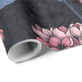 Roze lila op donkerblauw cadeaupapier (Rol Hoek)