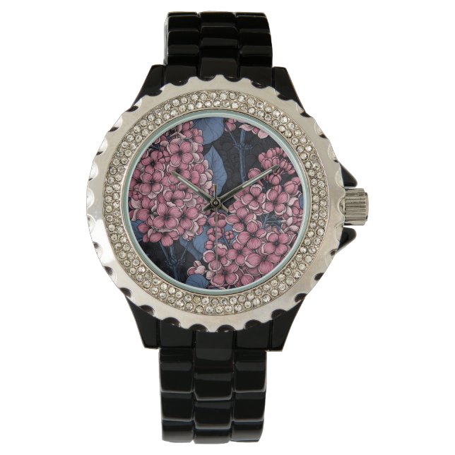 Roze lila op donkerblauw horloge (Voorkant)