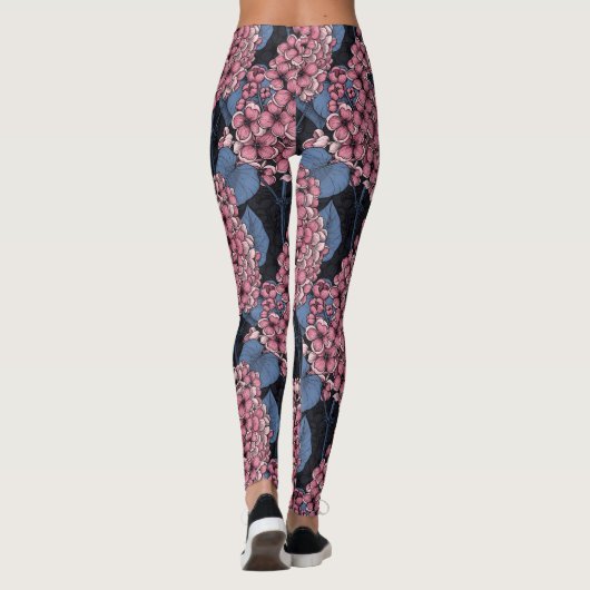 Roze lila op donkerblauw leggings (Achterkant)