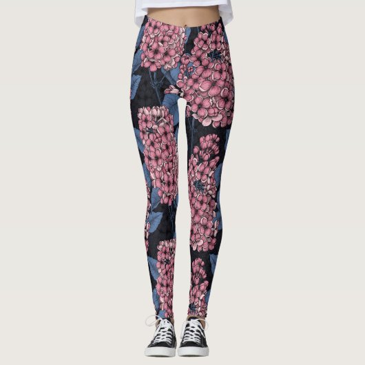 Roze lila op donkerblauw leggings (Voorkant)