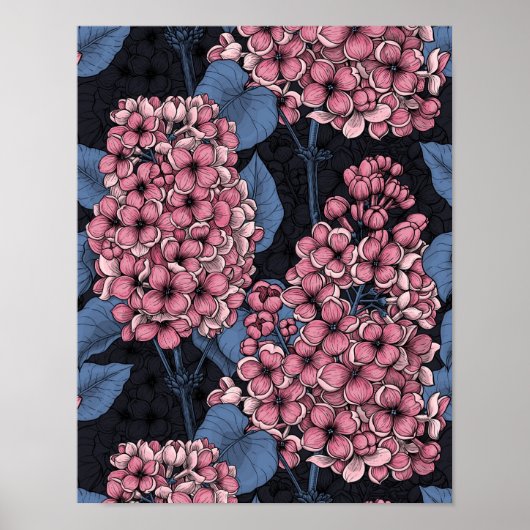 Roze lila op donkerblauw poster (Voorkant)