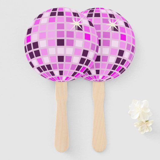 Roze Lila Paarse Retro Moderne Disco Ball Handwaaier (Voorkant en achterkant)