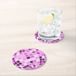 Roze Lila Paarse Retro Moderne Disco Ball Ronde Kartonnen Onderzetter