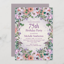 Roze Lila Paarse Waterverf Floral 75e verjaardag