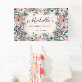 Roze Lila Paarse Waterverf Floral Birthday Spandoek (Insitu)