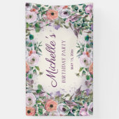 Roze Lila Paarse Waterverf Floral Birthday Spandoek (Verticaal)