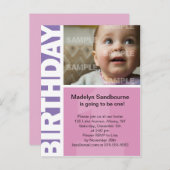 Roze Lila paneel 1e verjaardag uitnodiging (Voorkant / Achterkant)