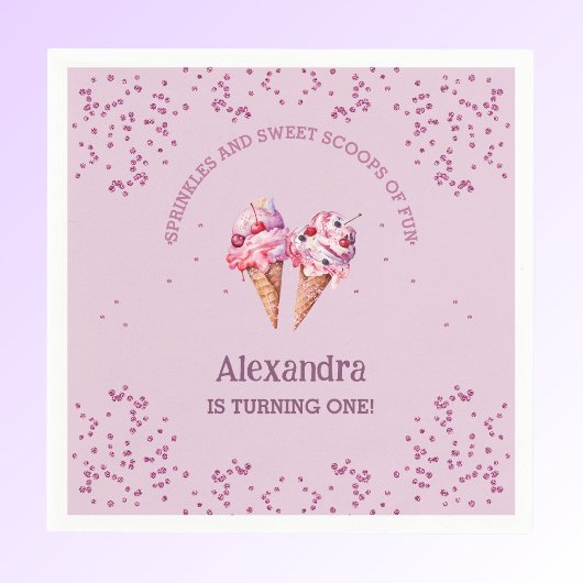 Roze Lila Schep Meisje Ijs 1e Verjaardagsfeest Servet