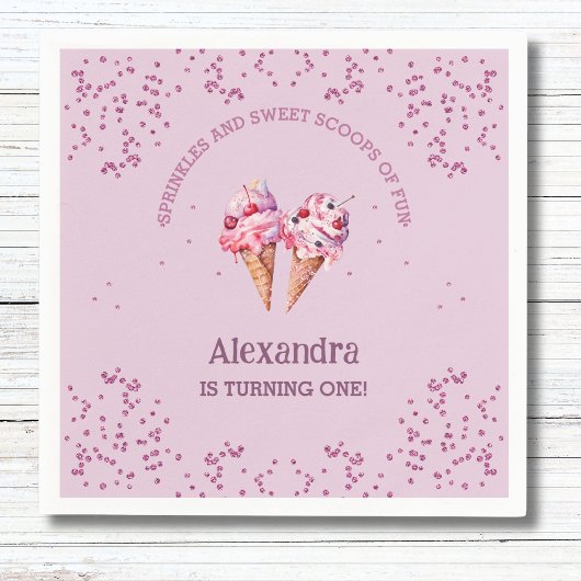 Roze Lila Schep Meisje Ijs 1e Verjaardagsfeest Servet
