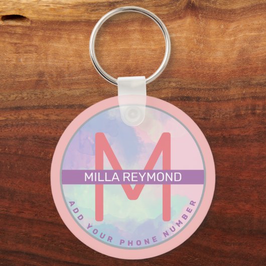 roze lila sleutelhanger met naam (Voorkant)