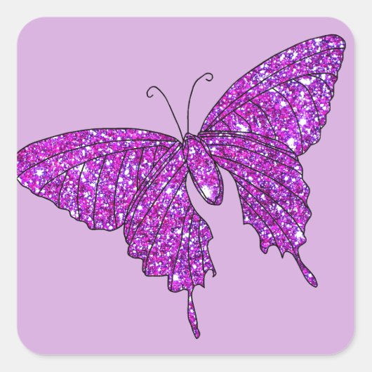 Roze Lila Sparkle Glitter Butterfly Girly Stuff Vierkante Sticker (Voorkant)