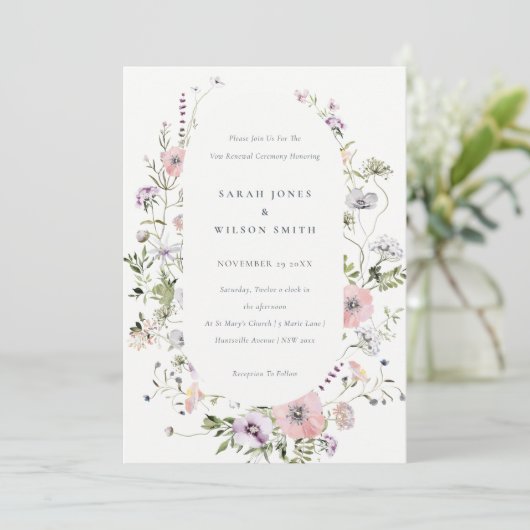 Roze Lila Wildbloem Lijst Wauw Renewal Invite Bedankkaart (Staand voorkant)