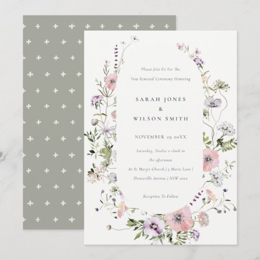 Roze Lila Wildbloem Lijst Wauw Renewal Invite Bedankkaart (Voorkant / Achterkant)