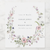 Roze Lila Wildbloem Wreath Weddenschap Bedankt Wijn Etiket (Enkel label)