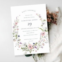 Roze Lila wilde bloem Wreater Baby shower Invite
