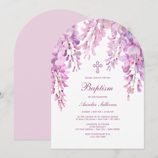 Roze Lila Wisteria boogdoop Kaart (Voorkant / Achterkant)