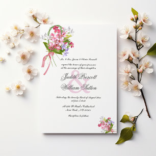 Roze lila witte bloemenboeket Trouw Kaart