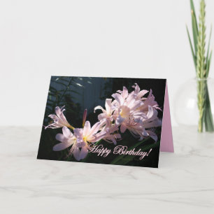 Roze Lilies, Happy Birthday! Floral Wenskaart Kaart