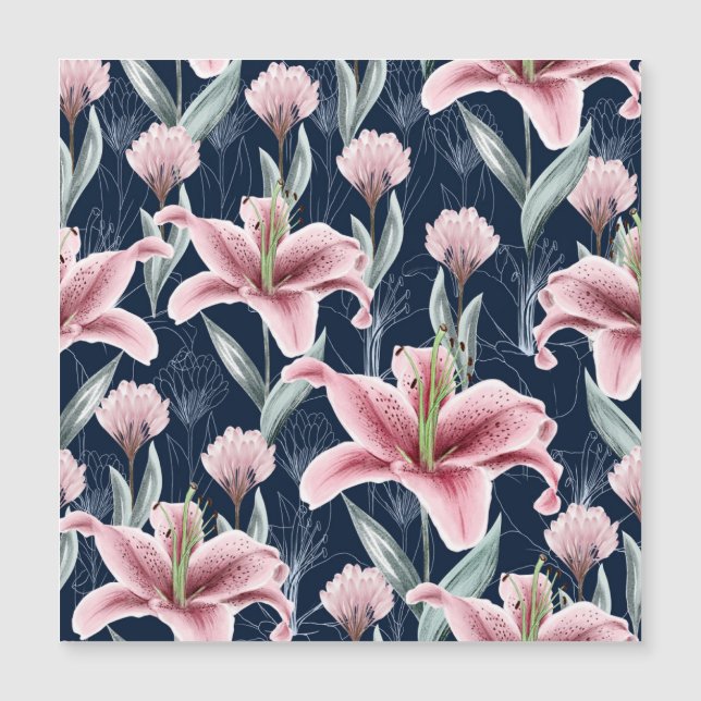 Roze Lilly Bloem Naadloos Patroon. (Voorkant)