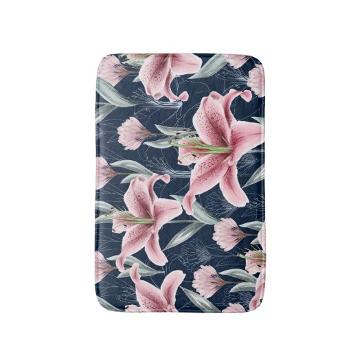 Roze Lilly Bloem Naadloos Patroon. Badmat (Voorkant Verticaal)