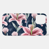 Roze Lilly Bloem Naadloos Patroon. Case-Mate iPhone Case (Achterkant (horizontaal))