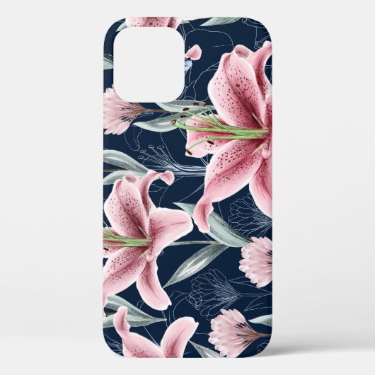 Roze Lilly Bloem Naadloos Patroon. Case-Mate iPhone Case (Achterkant)