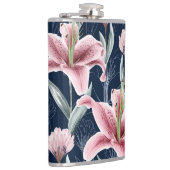 Roze Lilly Bloem Naadloos Patroon. Heupfles (Rechts)